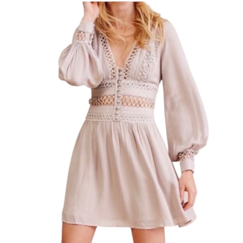 NWT FREE PEOPLE I Think I Love You Cutwork Long Sleeve Lined Min Dress Size 6